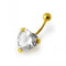 925 Sterling Silver Heart Jewelled Belly Bar