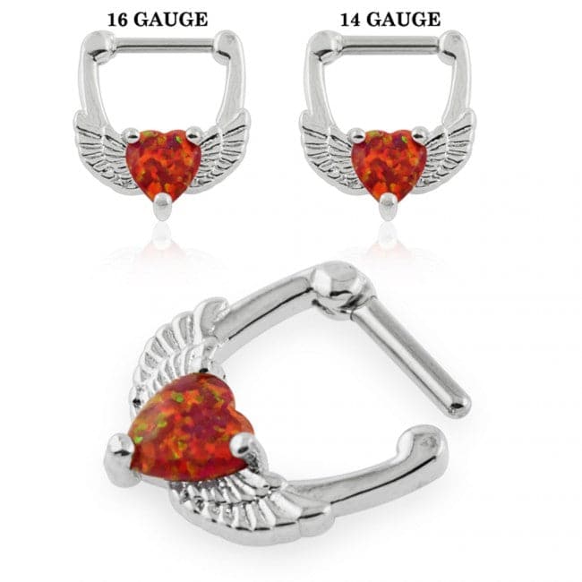 316L Surgical Steel Synthetic Red Opal Heart Septum Clicker Ring