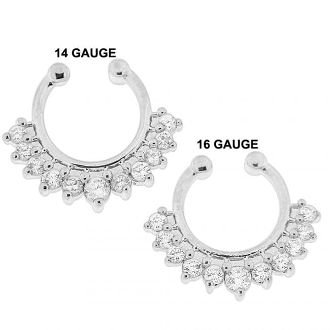 316L Surgical Steel White CZ's Paved Clip-On Fake Septum Ring United Kingdom