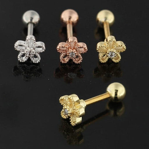 316L Surgical Steel Jewelled Flower Ear Stud - Monster Piercing