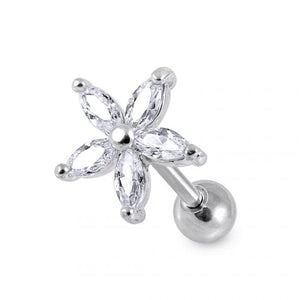 Chirurgenstahl 316L Blume mit klarem Stein Helix Tragus Piercing Ohrstecker