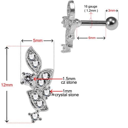 925 Sterling Silver CZ Jewelled Floral Cartilage Ear Stud - Monster Piercing